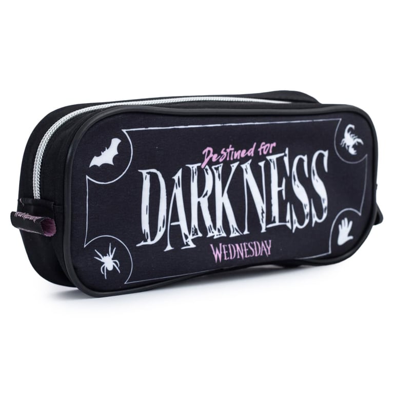 Wednesday Darkness Pencil Case - Black Zipped Stationery Organizer with Wednesday Addams Design