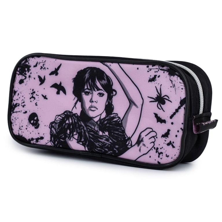 Wednesday Darkness Pencil Case - Black Zipped Stationery Organizer with Wednesday Addams Design