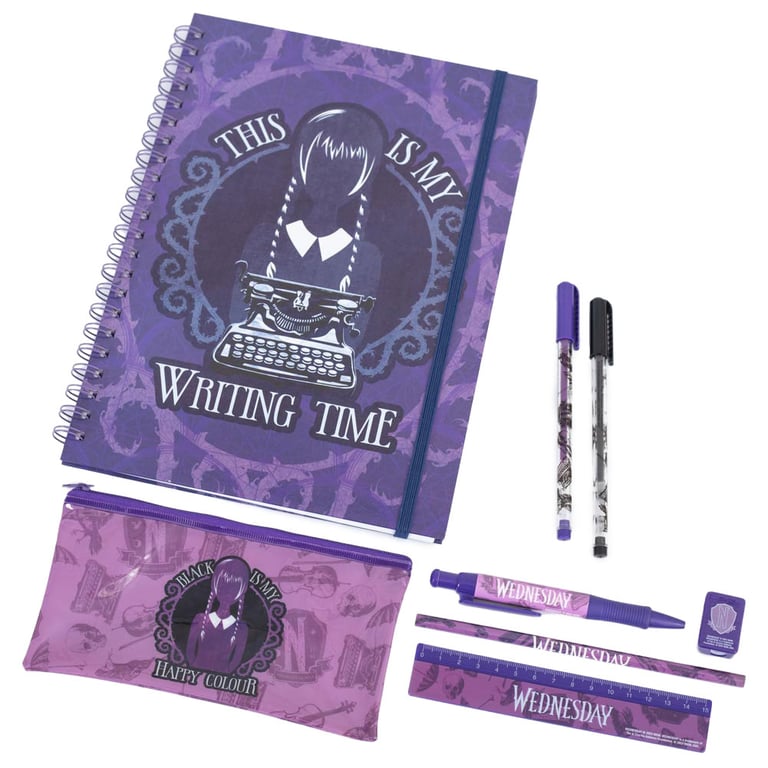 Wednesday 8-Piece Vibrant Purple & Black Stationery Set