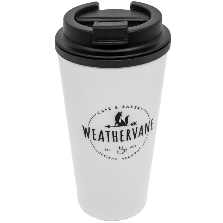 Wednesday Thermal Travel Mug - Double Walled Insulation, Anti Spill Lid & Weathervane Logo Design