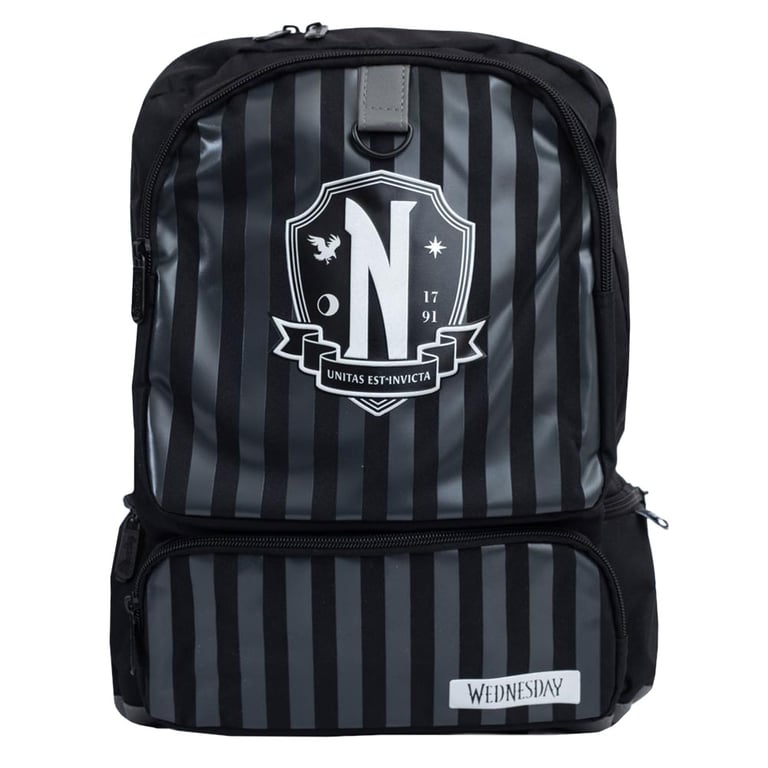Wednesday Nevermore Premium Backpack - Adjustable Straps, Laptop Compartment, Water Resistant Polyester