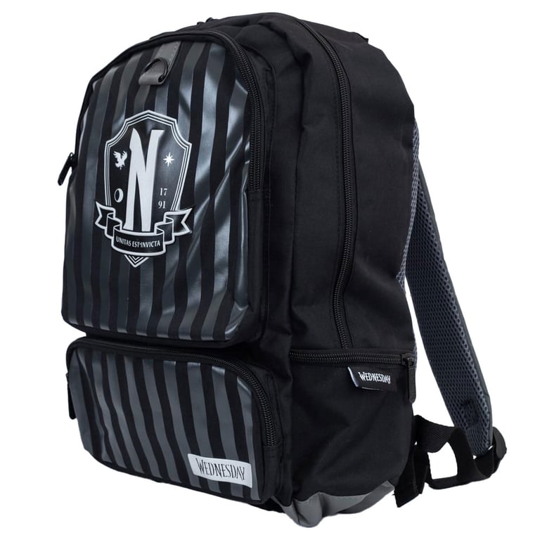 Wednesday Nevermore Premium Backpack - Adjustable Straps, Laptop Compartment, Water Resistant Polyester