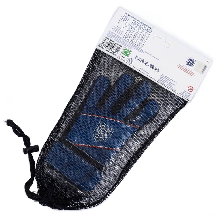 England FA Kids Blue Goalkeeper Gloves with Latex Foam Palm and Elastic Strap