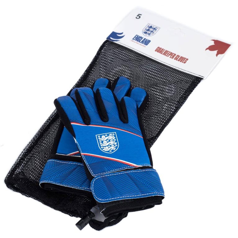 England FA Kids Blue Goalkeeper Gloves with Latex Foam Palm and Elastic Strap