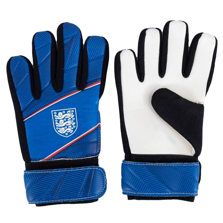 England FA Kids Blue Goalkeeper Gloves with Latex Foam Palm and Elastic Strap