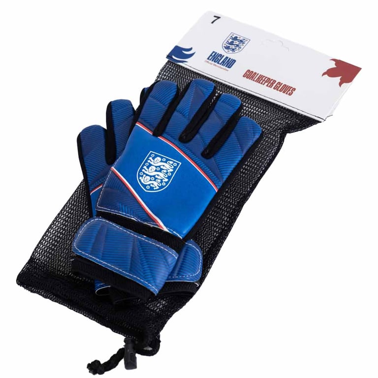 England FA Youth Goalkeeper Gloves - Blue Latex Foam Palm with Elastic Strap