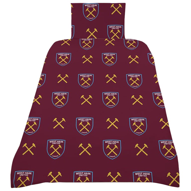 West Ham United FC Colour Split Reversible Duvet Set - Machine Washable, Club Crest Design