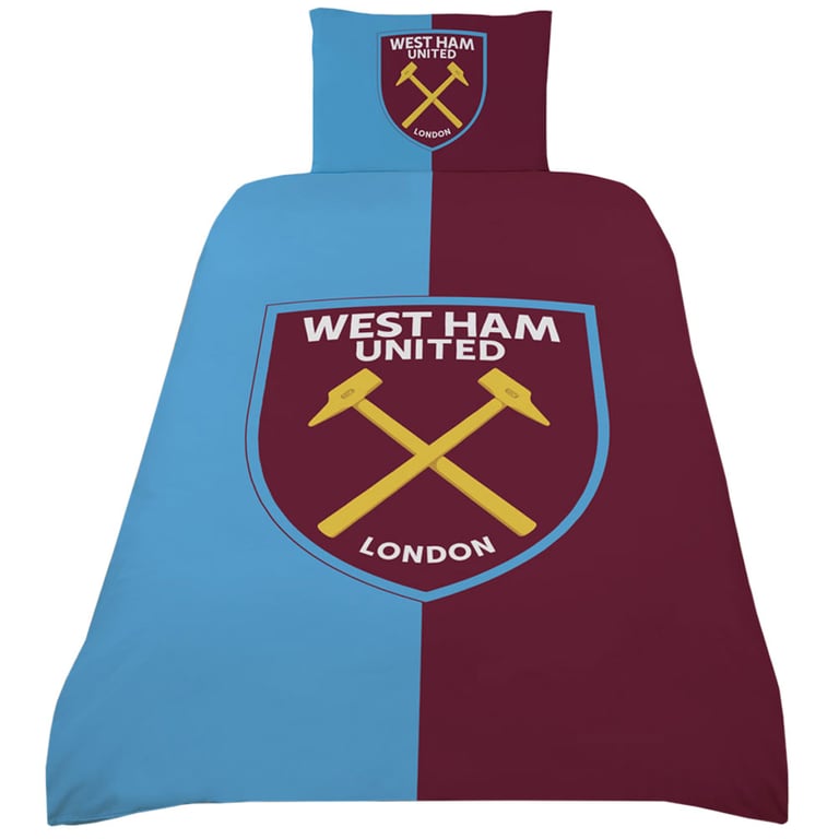 West Ham United FC Colour Split Reversible Duvet Set - Machine Washable, Club Crest Design