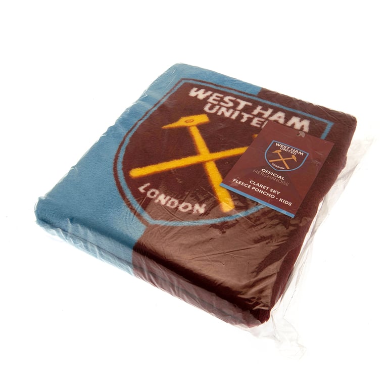 West Ham United FC Kids Hooded Claret and Sky Blue Poncho Blanket