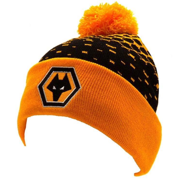 Wolverhampton Wanderers FC Fade Design Yellow Black Ski Beanie Hat with Wolves Crest