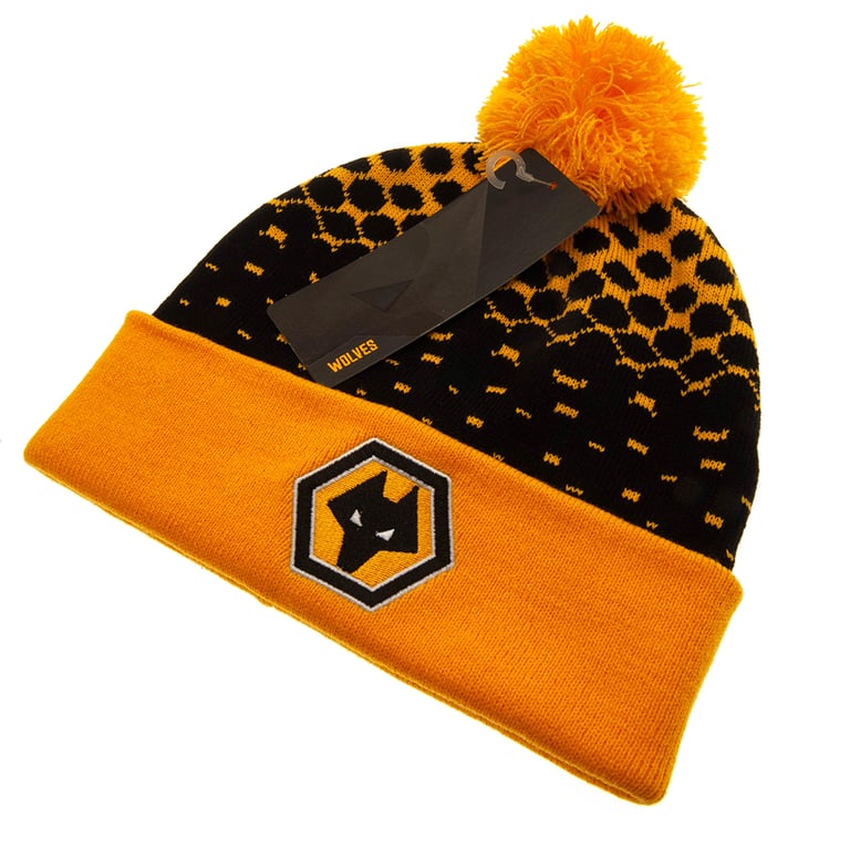 Wolverhampton Wanderers FC Fade Design Yellow Black Ski Beanie Hat with Wolves Crest