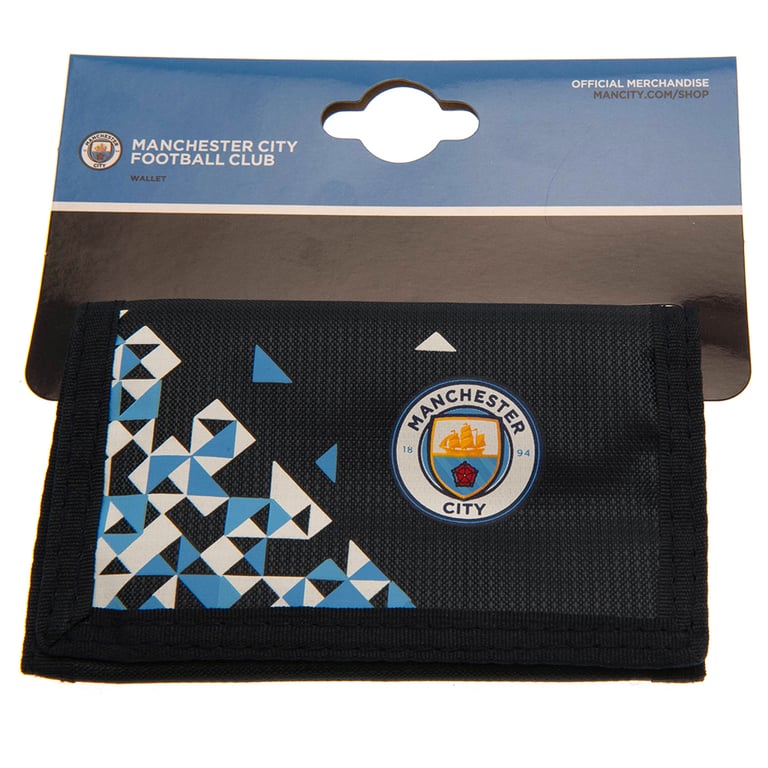 Manchester City FC Particle Wallet - Polyester Club Crest Wallet with 5 Compartments and Zipped Pocket