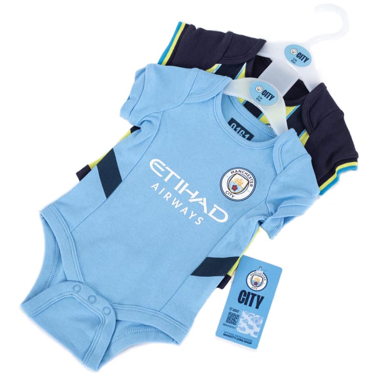 Manchester City FC 2024/25 Season Home and Away Kit Twin Pack Bodysuit for 12-18 Months Cotton