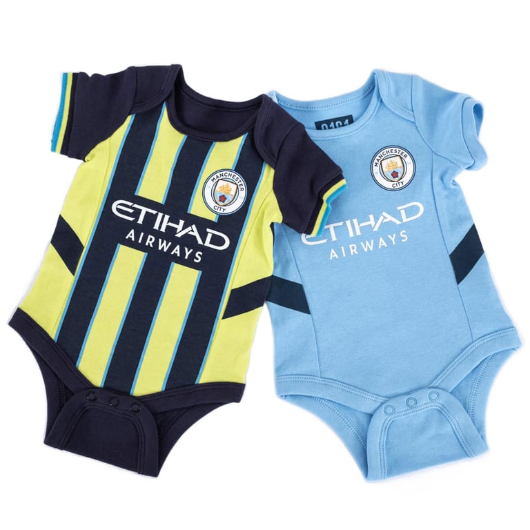 Manchester City FC 2024/25 Season Home and Away Kit Twin Pack Bodysuit for 12-18 Months Cotton