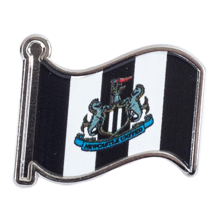 Newcastle United FC Metal Flag Badge - Die Stamped Design with Full Colour Infil and Silver Finish