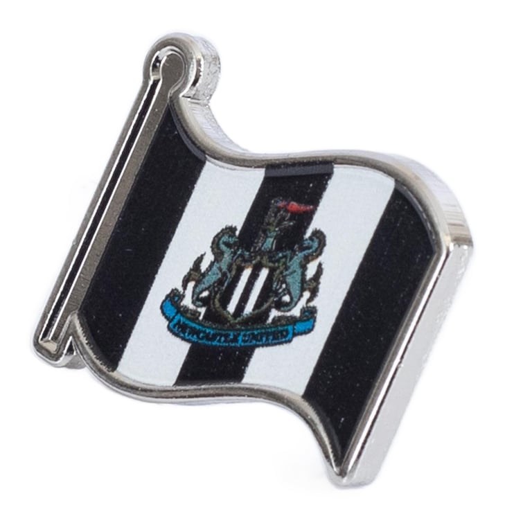 Newcastle United FC Metal Flag Badge - Die Stamped Design with Full Colour Infil and Silver Finish