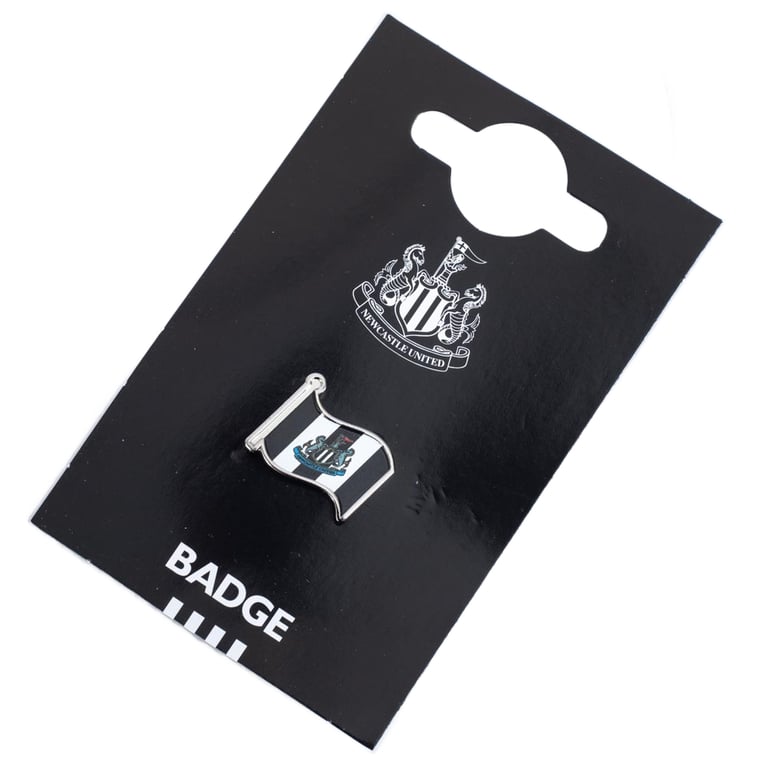 Newcastle United FC Metal Flag Badge - Die Stamped Design with Full Colour Infil and Silver Finish