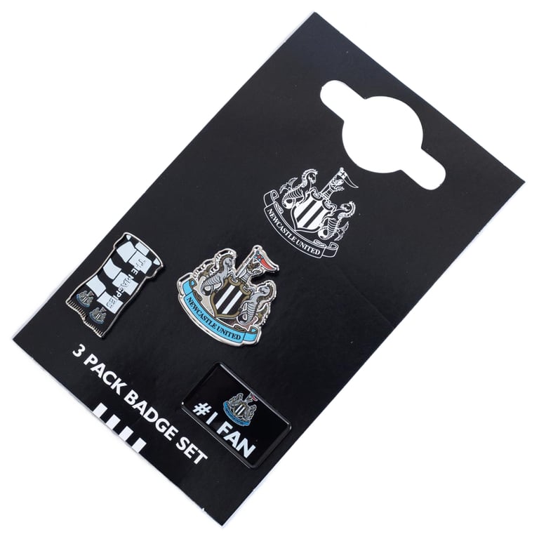 Newcastle United FC 3pc Metal Badge Set - Official Club Crest & Scarf Pin Badges with Die-Stamped Design