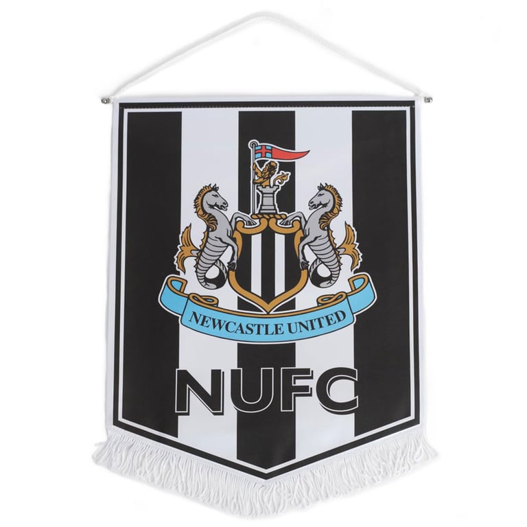 Newcastle United FC Satin Crest Pennant - Official Club Banner with White Tassels and Hanging String