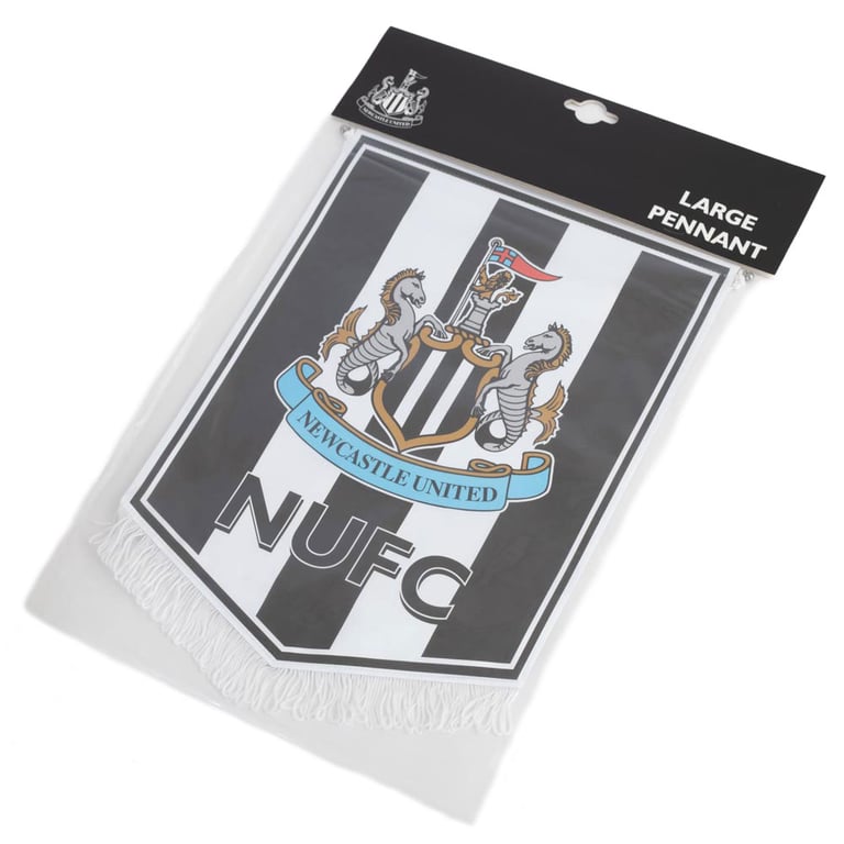 Newcastle United FC Satin Crest Pennant - Official Club Banner with White Tassels and Hanging String
