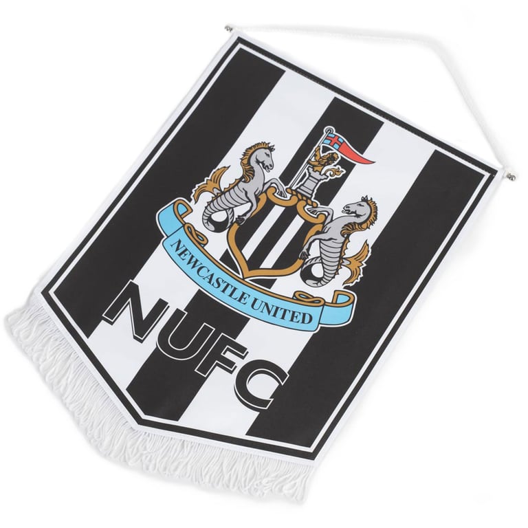 Newcastle United FC Satin Crest Pennant - Official Club Banner with White Tassels and Hanging String