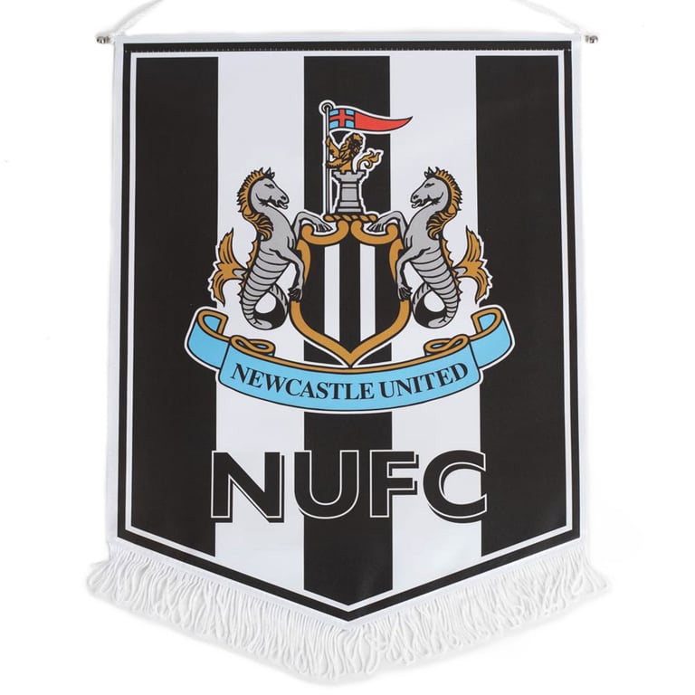 Newcastle United FC Satin Crest Pennant - Official Club Banner with White Tassels and Hanging String