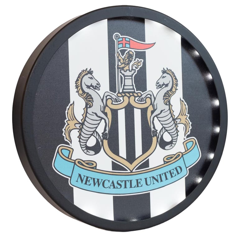 Newcastle United FC Metal LED Logo Sign - White LED Illuminated Crest Decoration
