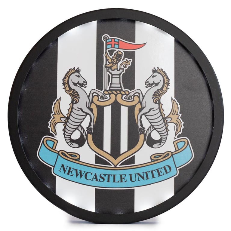 Newcastle United FC Metal LED Logo Sign - White LED Illuminated Crest Decoration
