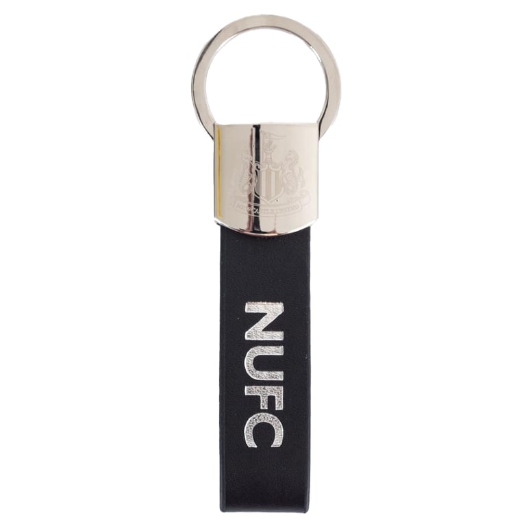 Newcastle United FC Embossed Leather Strap Keyring with Metal Keeper Crest
