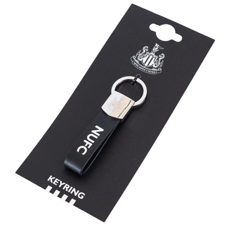 Newcastle United FC Embossed Leather Strap Keyring with Metal Keeper Crest