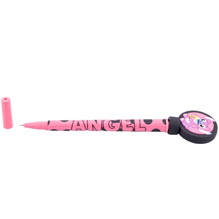 Lilo & Stitch Pink Rollerball Pen with Spinning Angel Topper and Black Polka Dots