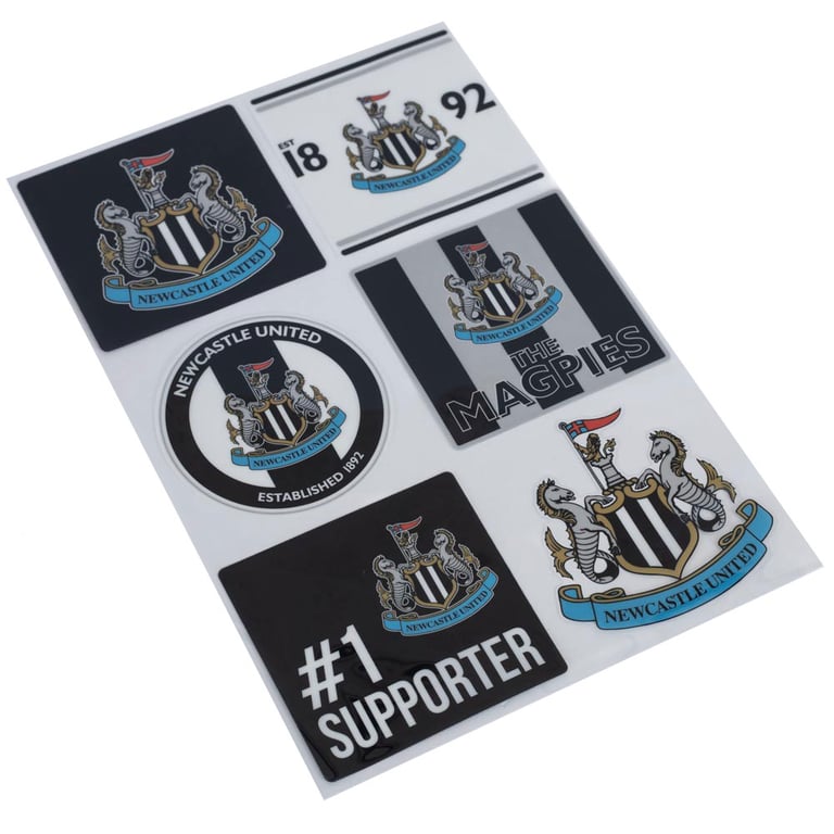 Newcastle United FC Car Decal Set - 6 Vinyl Designs in Gloss Finish, A4 Sheet Self-Adhesive Stickers