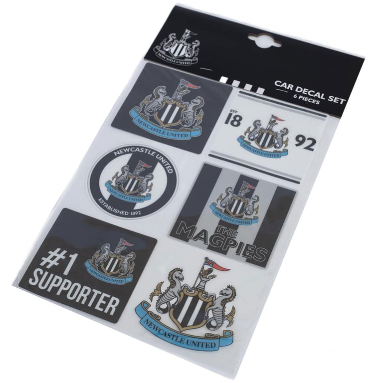 Newcastle United FC Car Decal Set - 6 Vinyl Designs in Gloss Finish, A4 Sheet Self-Adhesive Stickers