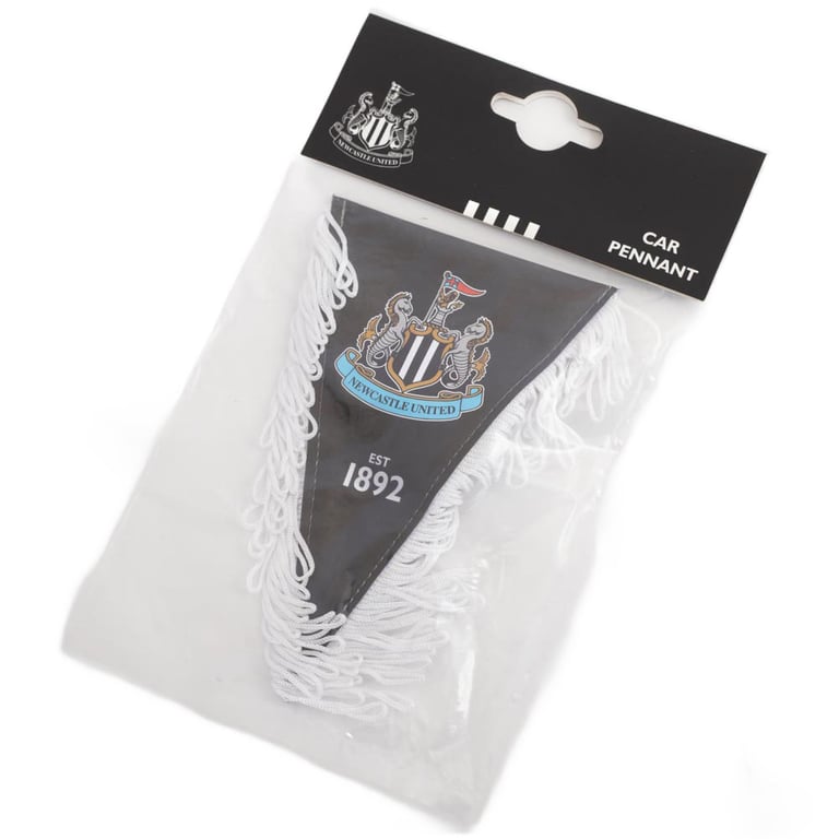 Newcastle United FC Triangular Mini Pennant - Official Crest Design with White Tassels and Hanging String