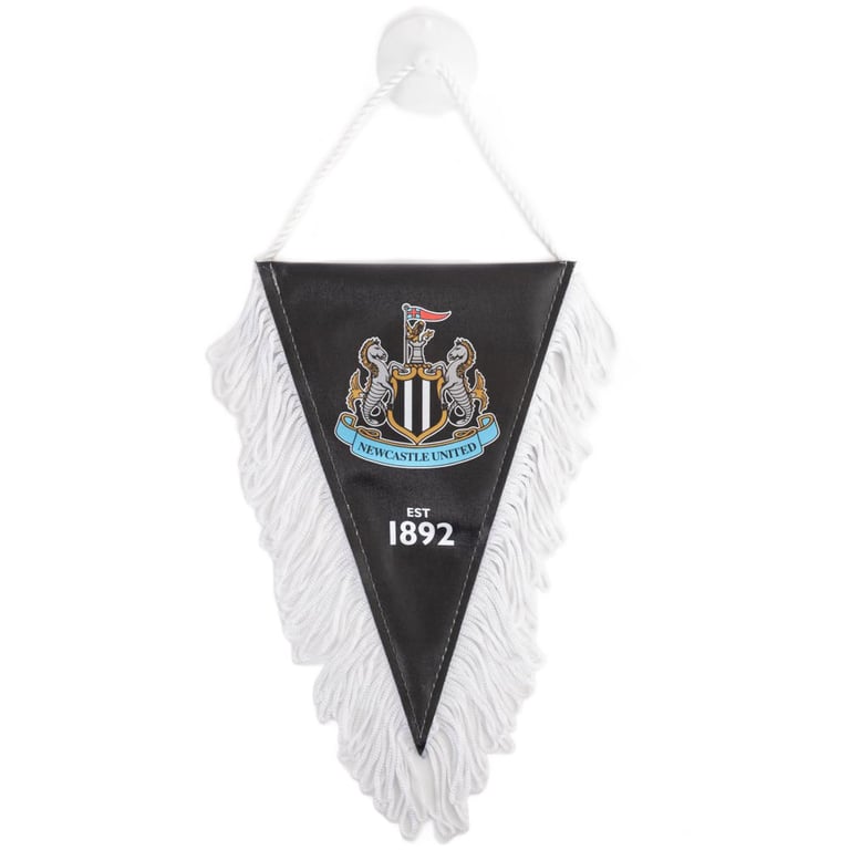 Newcastle United FC Triangular Mini Pennant - Official Crest Design with White Tassels and Hanging String