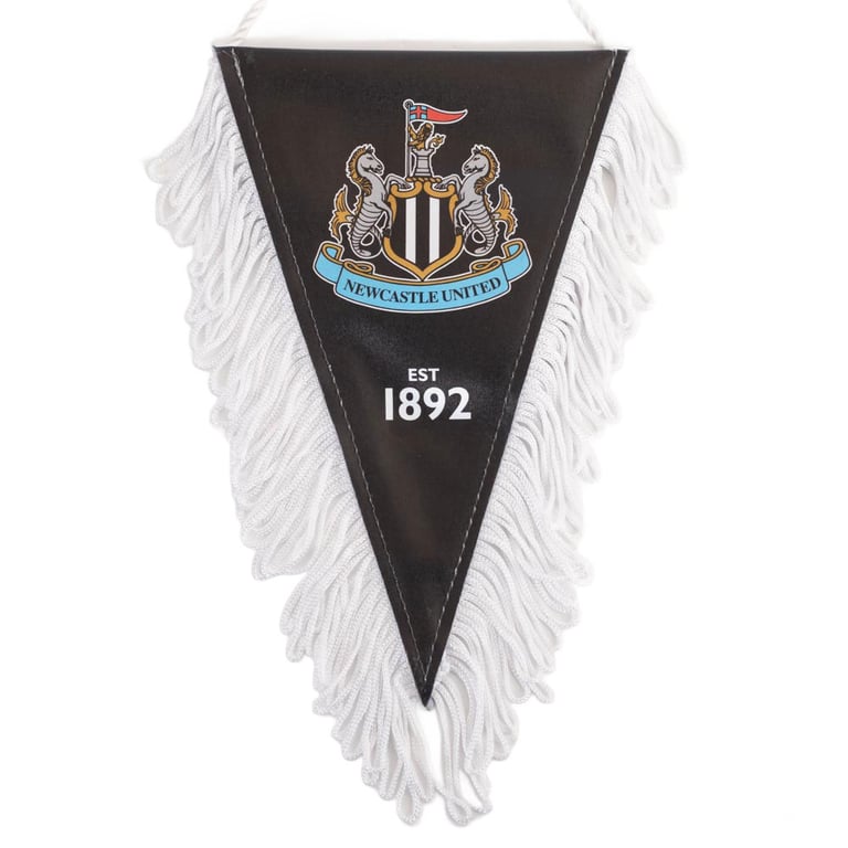 Newcastle United FC Triangular Mini Pennant - Official Crest Design with White Tassels and Hanging String