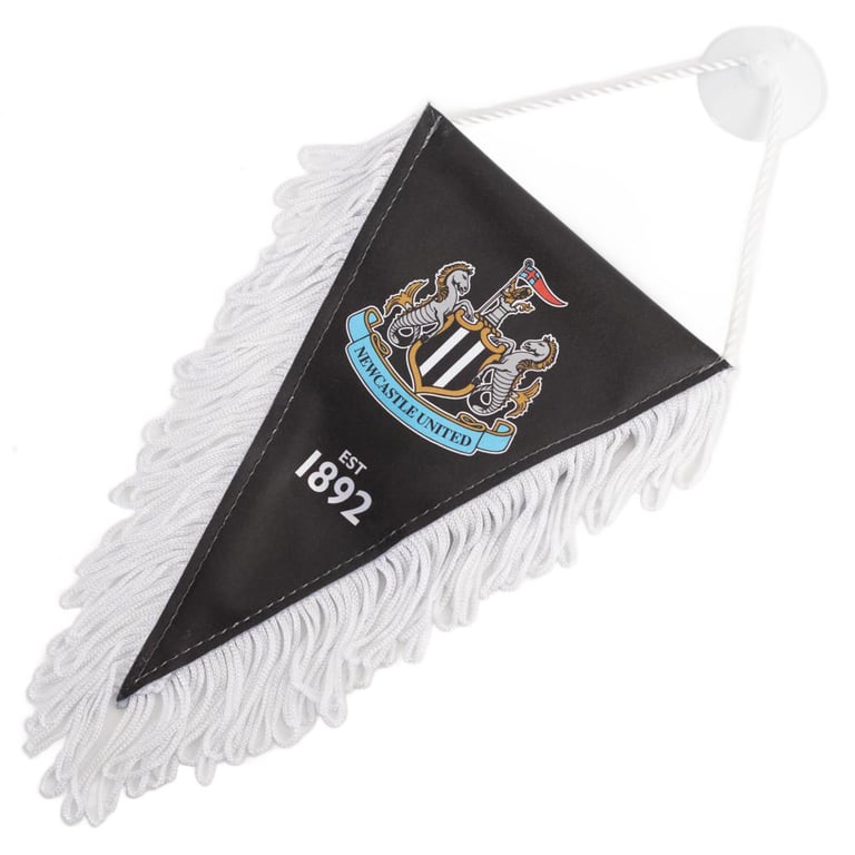 Newcastle United FC Triangular Mini Pennant - Official Crest Design with White Tassels and Hanging String