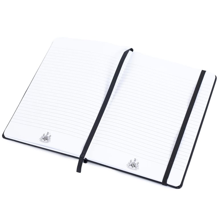 Newcastle United FC A5 Ruled Notebook with Embossed Crest and Black Faux Leather Cover