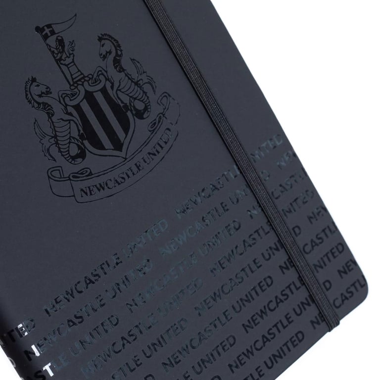 Newcastle United FC A5 Ruled Notebook with Embossed Crest and Black Faux Leather Cover