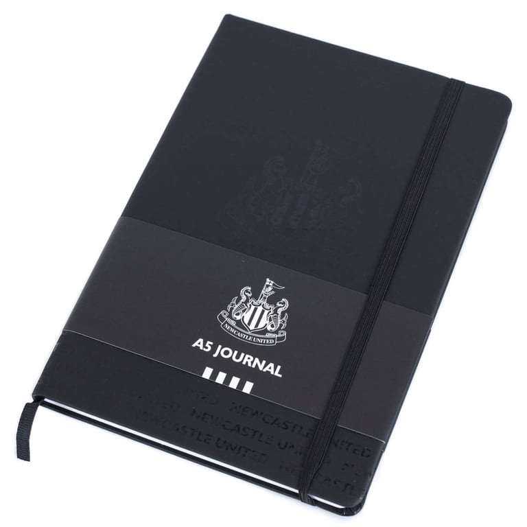 Newcastle United FC A5 Ruled Notebook with Embossed Crest and Black Faux Leather Cover