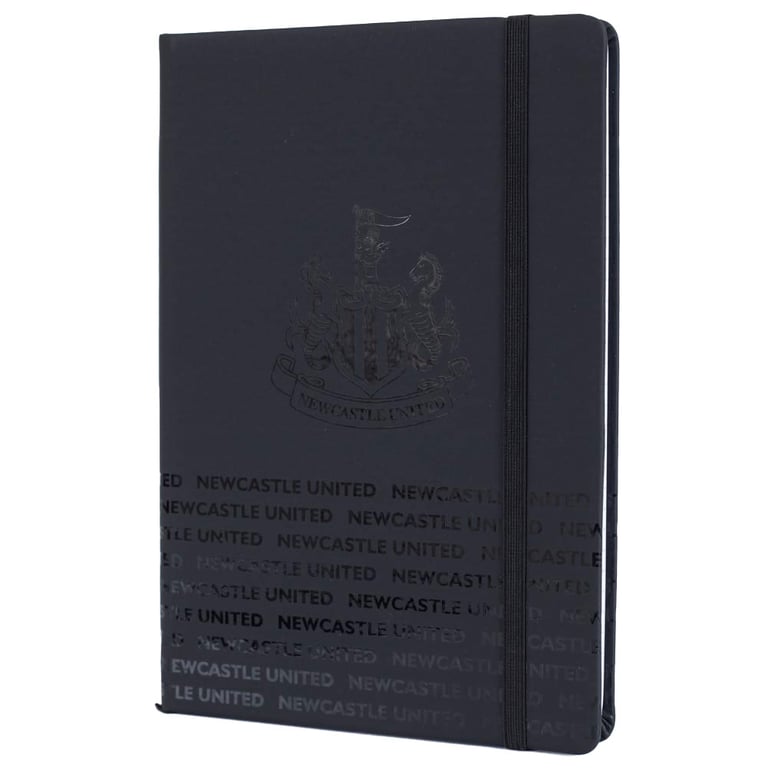 Newcastle United FC A5 Ruled Notebook with Embossed Crest and Black Faux Leather Cover