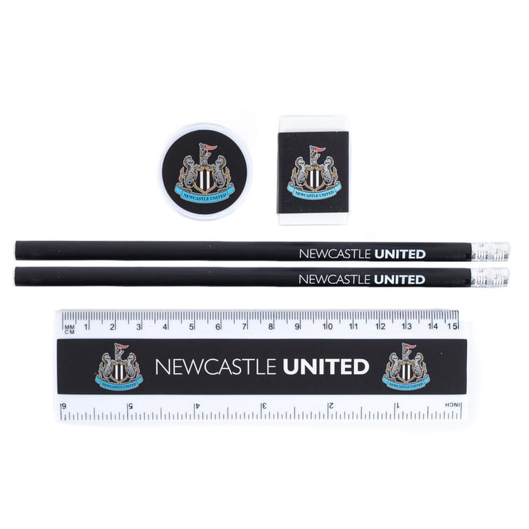 Newcastle United FC Core 5pc Stationery Set - Pencil Sharpener & Ruler Included