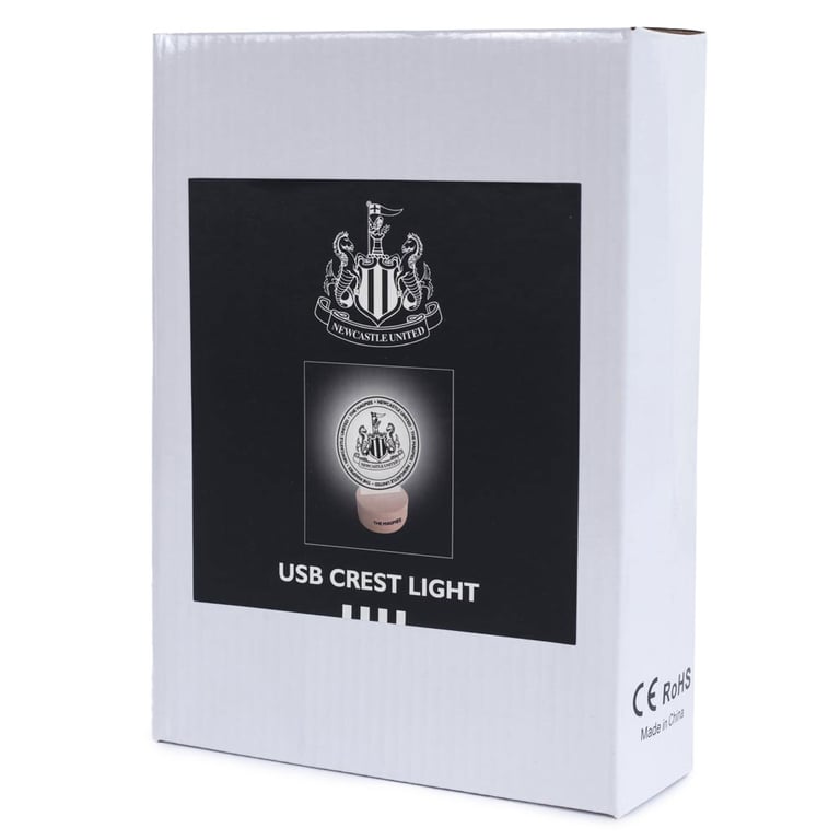 Newcastle United FC LED Crest Light - USB Powered White LED Desk Light with Wooden Base and Newcastle Crest Design