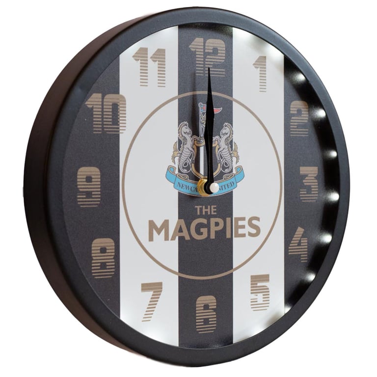 Newcastle United FC LED Stripe Metal Wall Clock - Battery Operated with Club Crest Design
