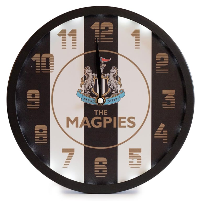 Newcastle United FC LED Stripe Metal Wall Clock - Battery Operated with Club Crest Design