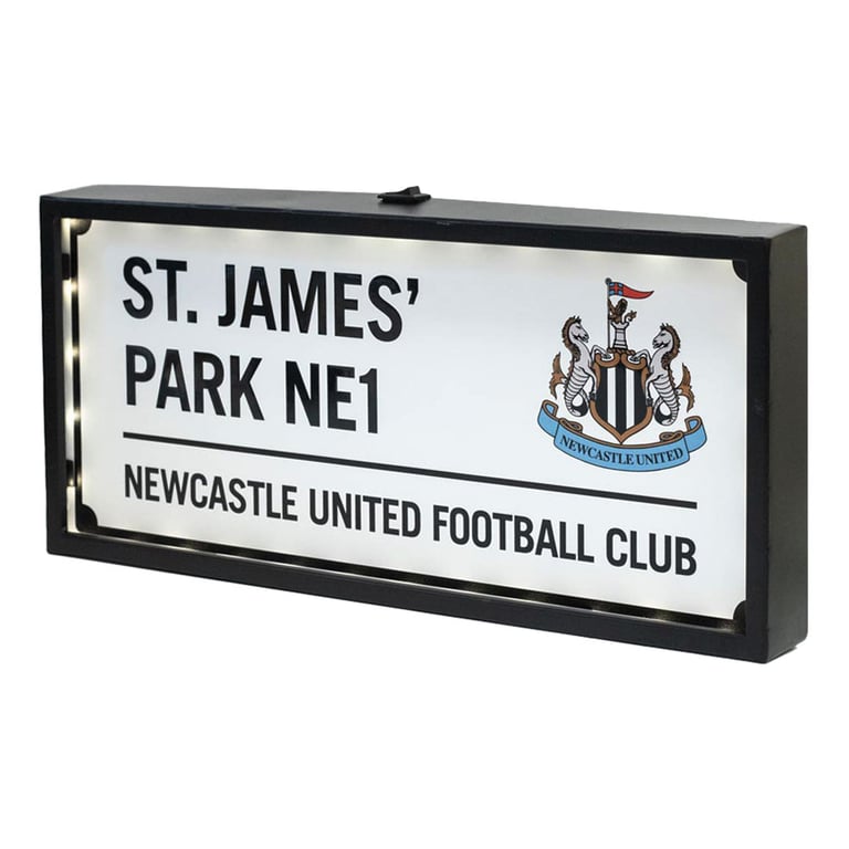 Newcastle United FC Metal LED Street Sign - Battery Operated Home Decor Sign