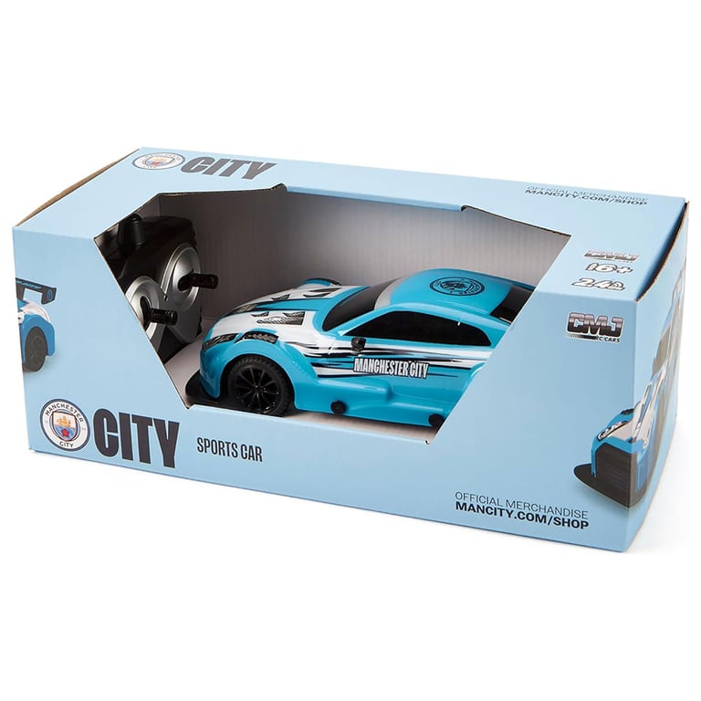 Manchester City FC 1:24 Scale Radio Control Sportscar Toy Car with LED Headlights and Remote Control