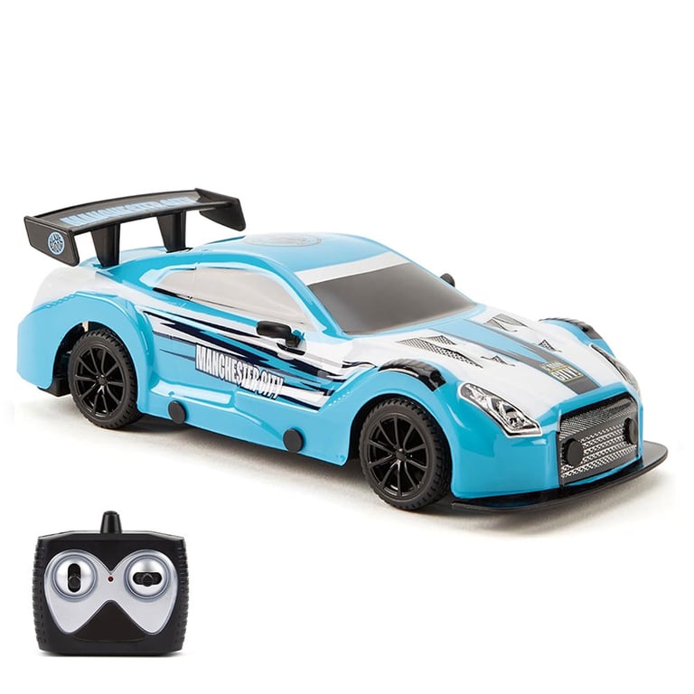 Manchester City FC 1:24 Scale Radio Control Sportscar Toy Car with LED Headlights and Remote Control