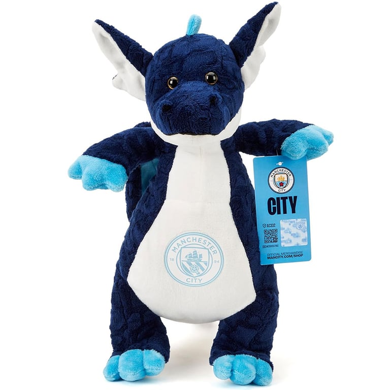 Manchester City FC Plush Dragon - Soft 100 Polyester Toy with Navy and White Design and Standing Position