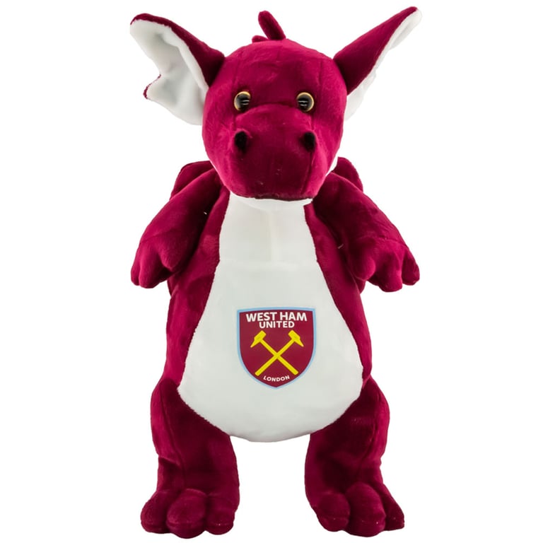 West Ham United FC Plush Claret and White Dragon Toy - Official Crest Design, 100 Polyester